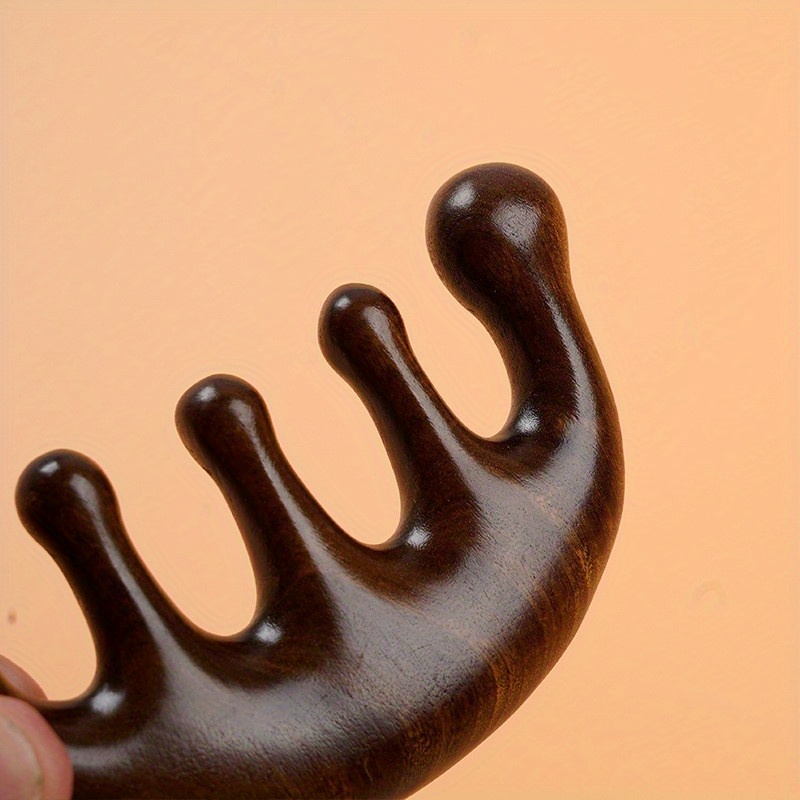 Set de 2 piezas de peine de masaje con cabezal de bola dorado engrosado de cinco dientes (1 peine + 1 bolsa), cepillo de pelo de madera de relajación de meridianos de cinco dientes, para relajación y descompresión del cuero cabelludo, herramienta de masaje, masajeador de cuero cabelludo, peine de masaje para todo el cuerpo, masajeador de cabeza