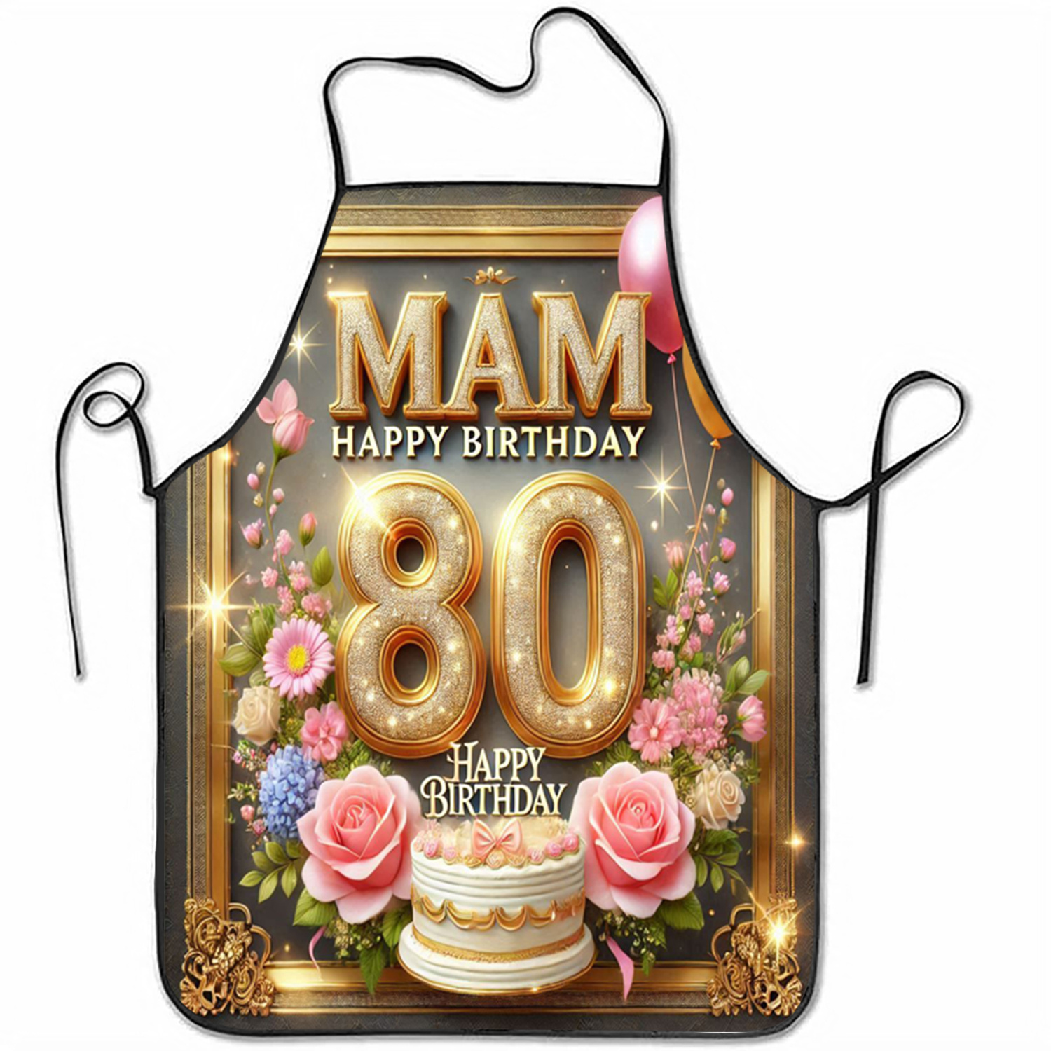 TEMU Happy 80th Birthday With A Design Featuring 1pc, A Sleeveless Polyester Apron Suitable For Men And Women, Perfect For Home Use Or Baking, And An