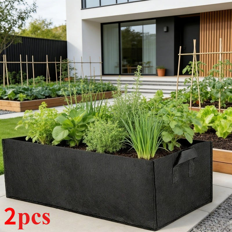 2pcs 2026 new style black large non woven high growth bags rectangular plant pots breathable garden for fruits vegetables   durable weather resistant rectangular planters ground installation with indoor outdoor additions