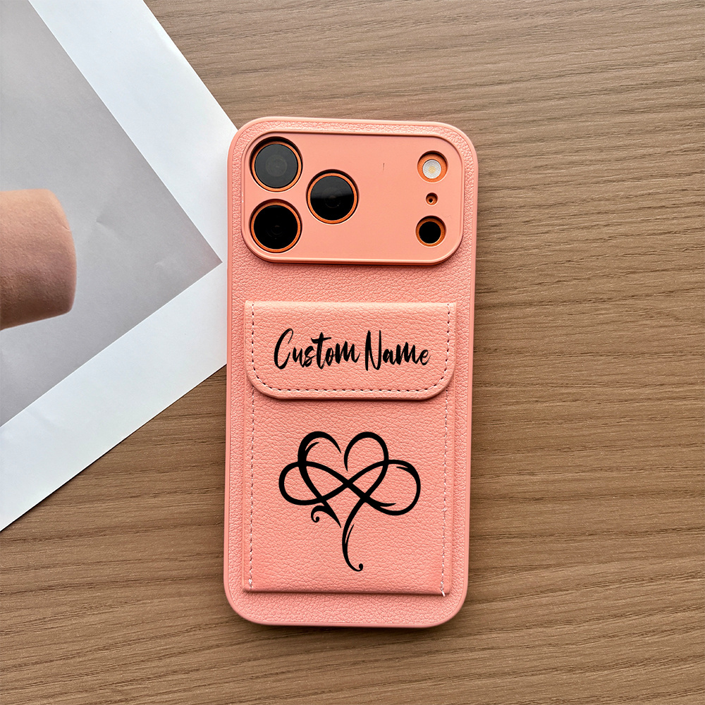 TEMU Phone Case - Diy Custom Name Custom Flip Card Holder Stand Phone Case Printed With Line Heart Print, Scratch-resistant And Wear-resistant, Card