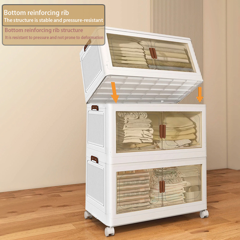 50cm extra large heavy duty plastic folding   collapsible organizer with 4 wheel mobility 2 3 4 5 layers   saving floor cabinet with clear front   for closet bedroom kitchen office