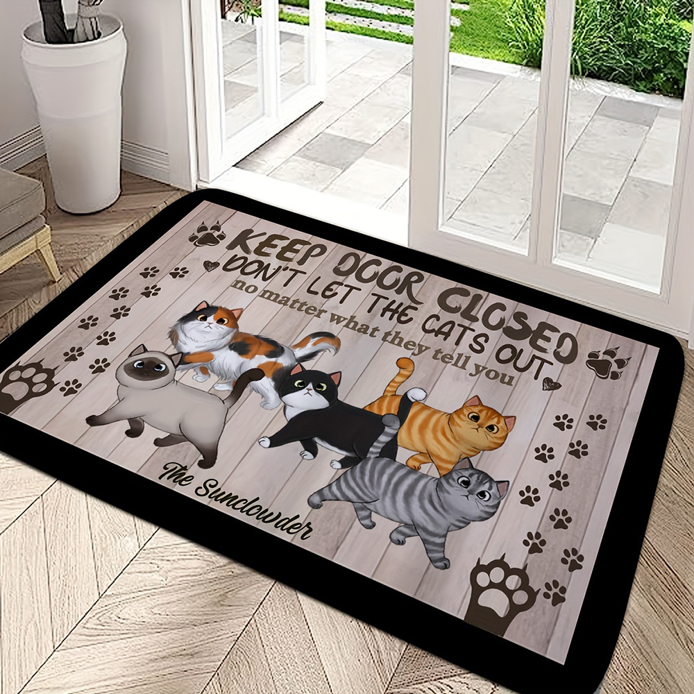 TEMU 1pc Cute Cat Pattern Doormat: "keep Door Closed" Funny Anti-cat Doormat For Home Entrance Welcome Mat, Kitchen, Living Room, Bathroom, Bedroom -