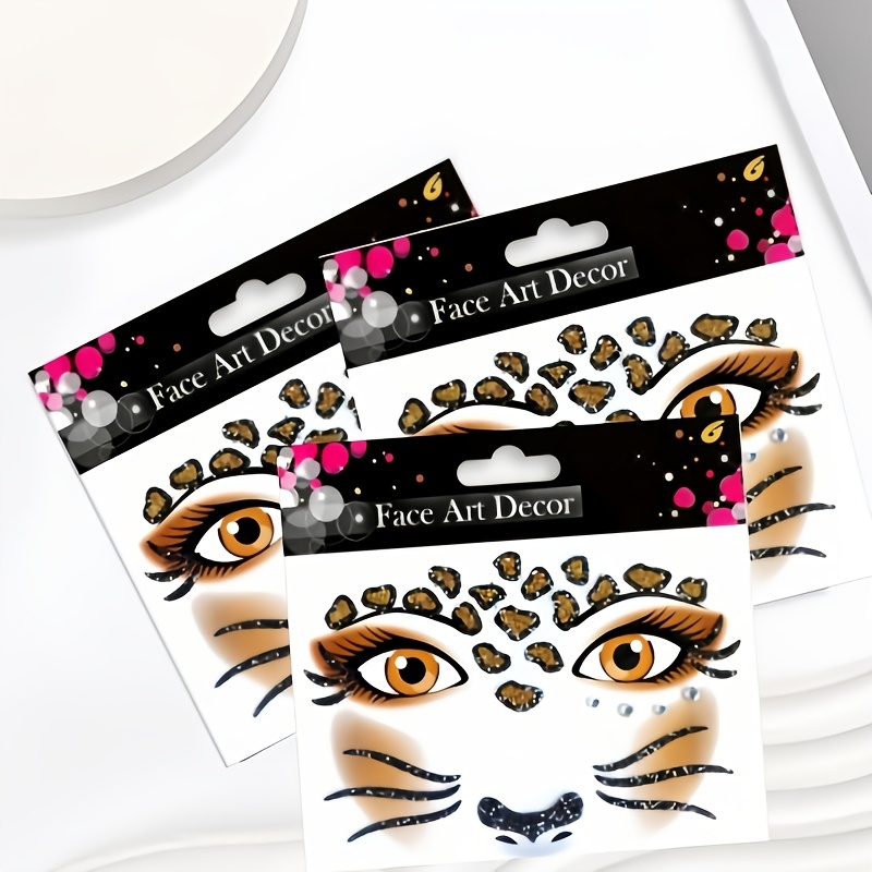 TEMU 3 Halloween Leopard Face Stickers, Wild And Sexy Leopard Print Face Stickers, Suitable For Stage Makeup, Parties, And Cosplay Decoration,