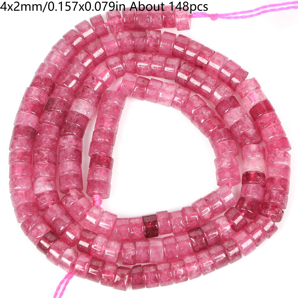TEMU Perles d'espacement rondelles en quartz fraise, 4X2Mm, parfaites pour la création de bijoux. Cet assortiment comprend 148 perles libres sur une