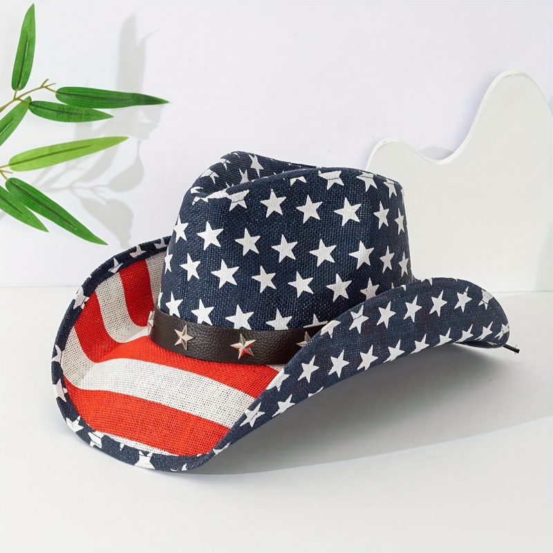 TEMU 1pc Of A Traditional American Flag-themed Cowboy Hat Featuring Design, Complete With A Removable Belt Decoration And An Elastic Sweatband For .