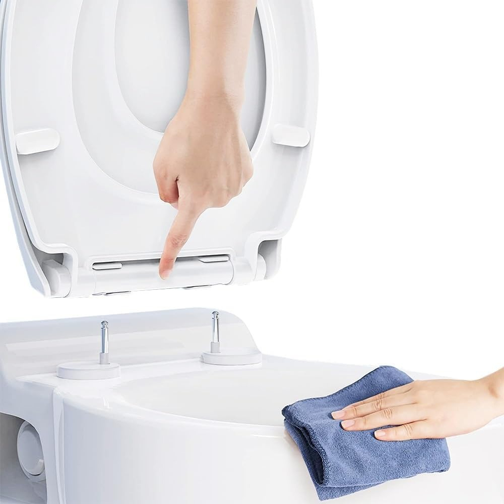 1pc O-shaped Toilet Seat, Soft Close Quick Release Elongated Round Universal Size Toilet Lid With Adjustable Hinges, Easy To Clean White