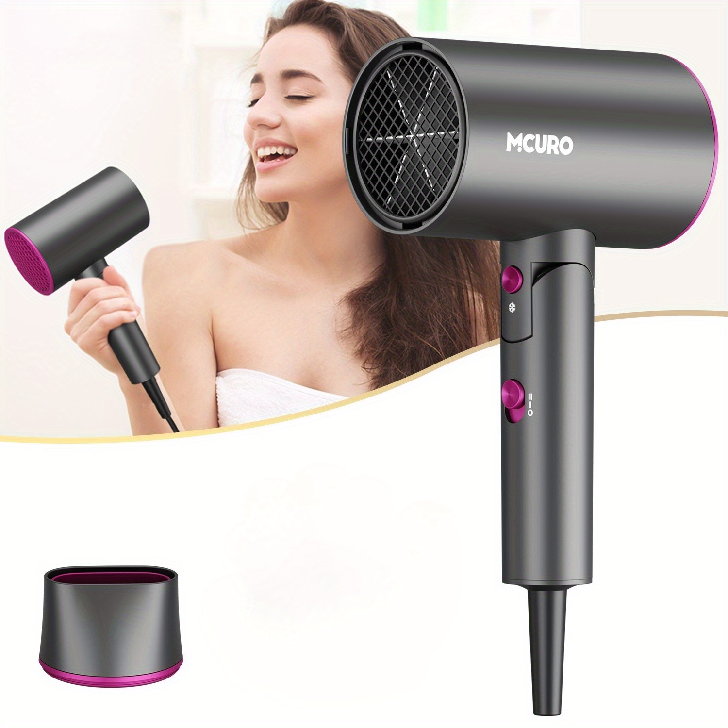 Image of Hair Dryer Foldable Travel Hair Dryer Ion Hair Dryer With 3 , 3 Heat Settings, Cold , 1 Concentrator, Quick Drying Hair