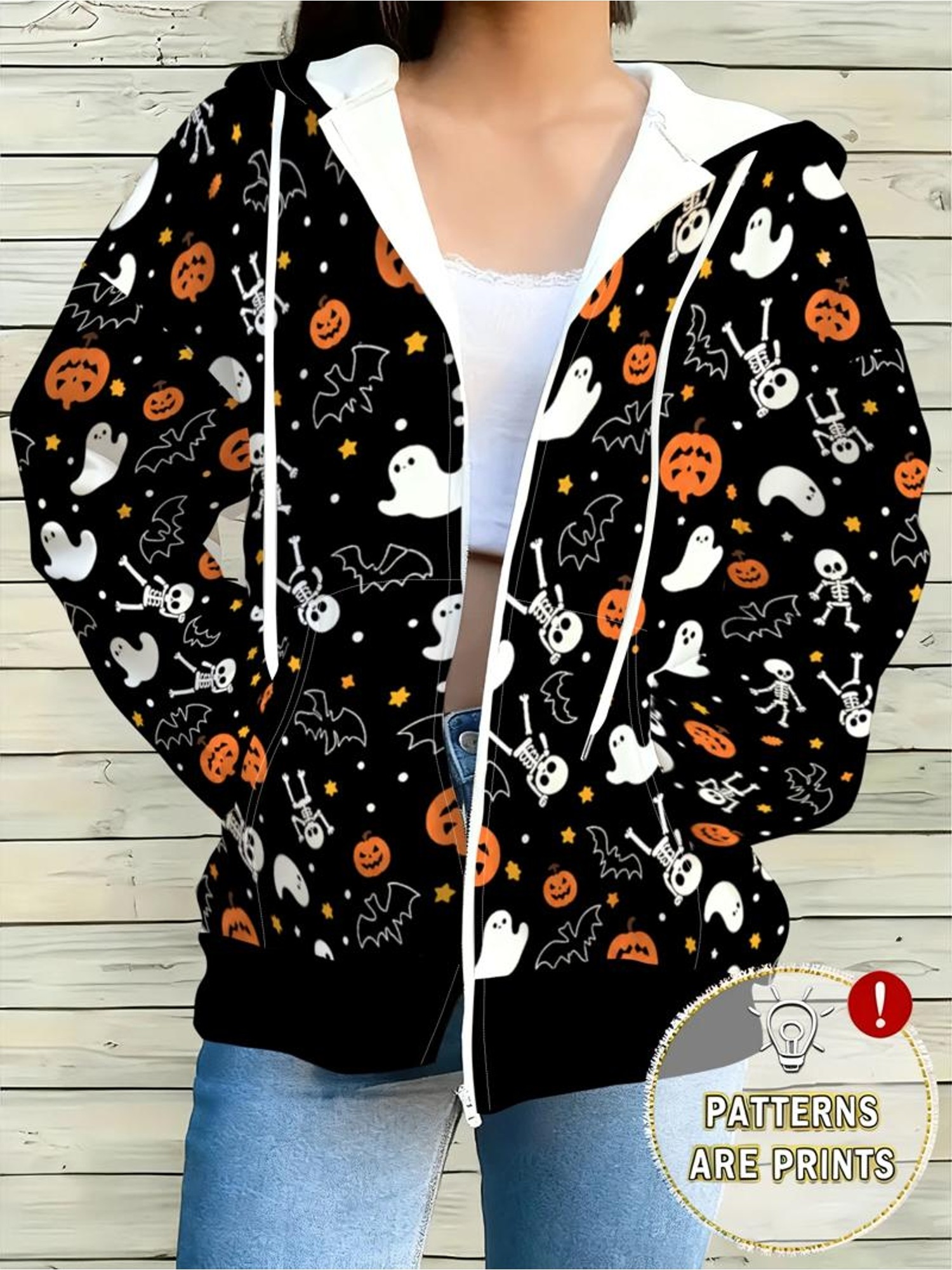 artikel foto Grote maten, Kerstfeestoutfit voor dames in grote maten, Hoodie met lange mouwen en zakken, Creatief jack met rits en Engelse kerstboomprint, Casual veelzijdige dameskleding