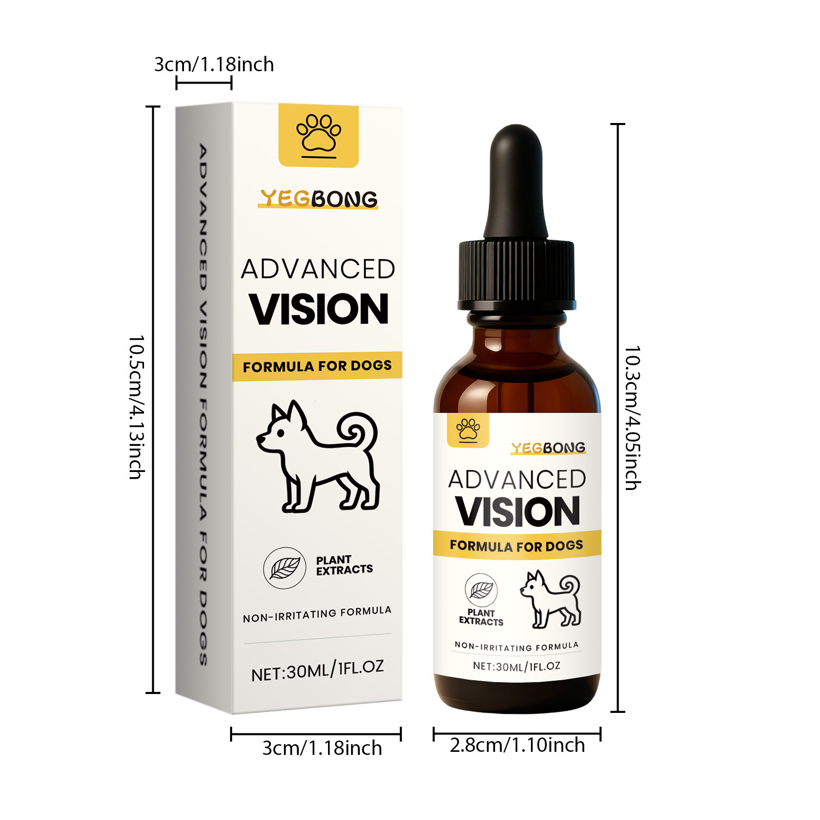 YEGBONG Advanced Vision Formula for Dogs, Improve Eye Clarity, Plant Extracts Eye Care Drops, Non-Irritating Gentle Formula, Supports Canine Eye Health & Visual Function, Daily Eye Care for All Dog Breeds, 30ML/1FL.OZ