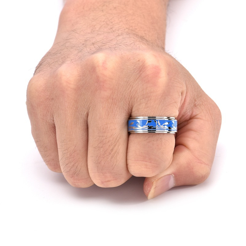 1pc mens titanium steel rotating ring ocean   hypoallergenic anxiety relief jewelry with synthetic synthetic zirconia casual sports style for casual attire Product details 3