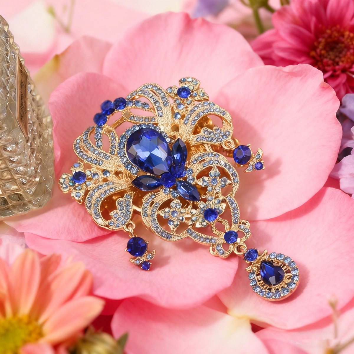 Image of Vintage Cute Rhinestone Ornate Brooch - Sparkly Dangle Pin For Women's Jewelry Accessory
