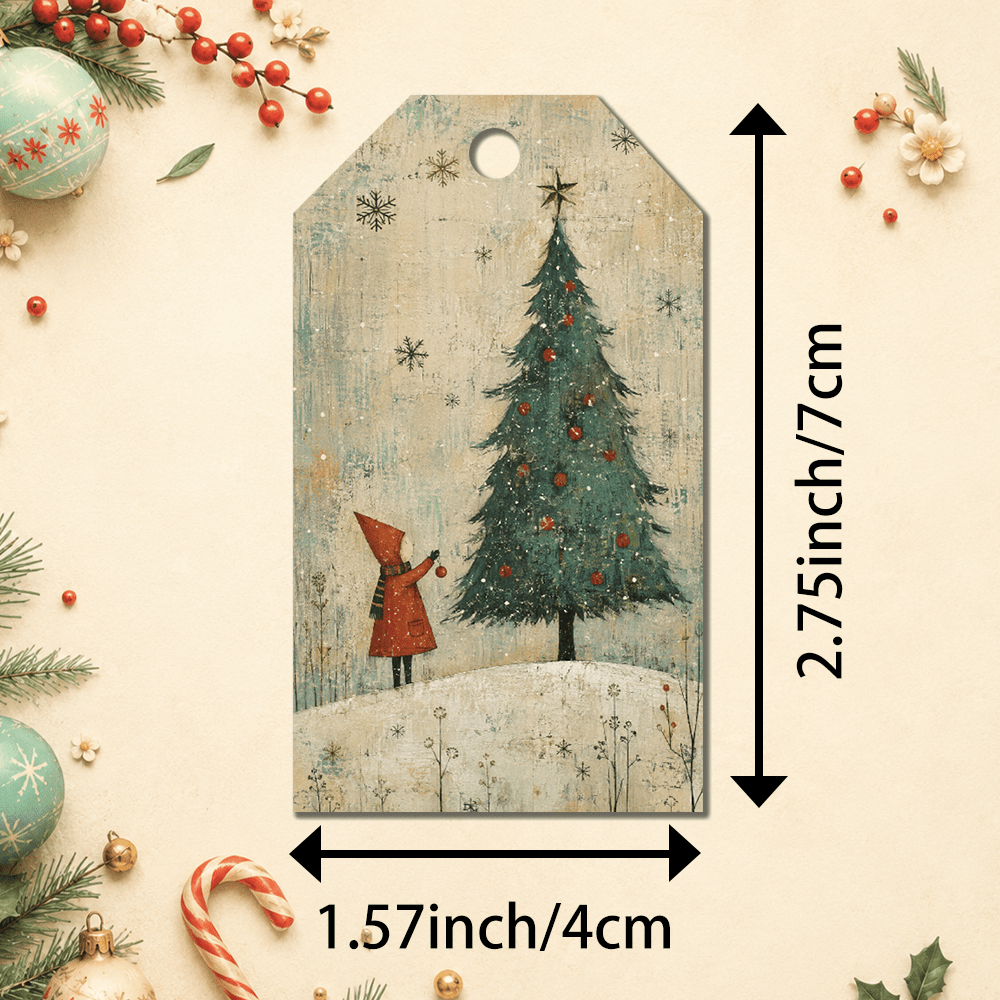 TEMU Halloween 2d Flat Printed Wooden Vintage Folk Elf Christmas Hanging Tags, 10 Styles Of Distressed Fairytale-style Christmas Gift Tags, Winter