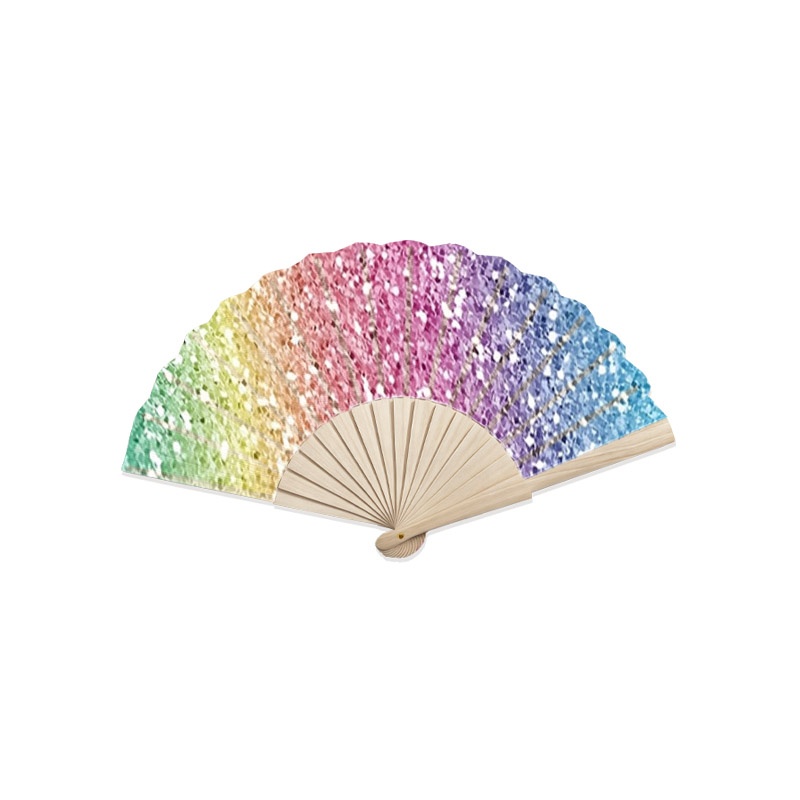 TEMU (note: No Sequin ) 1pc Pack 2d Pattern Handheld Folding Fan, 1 Wooden Craft Fan, Lightweight And Portable Decorative Hand Fan, Suitable For
