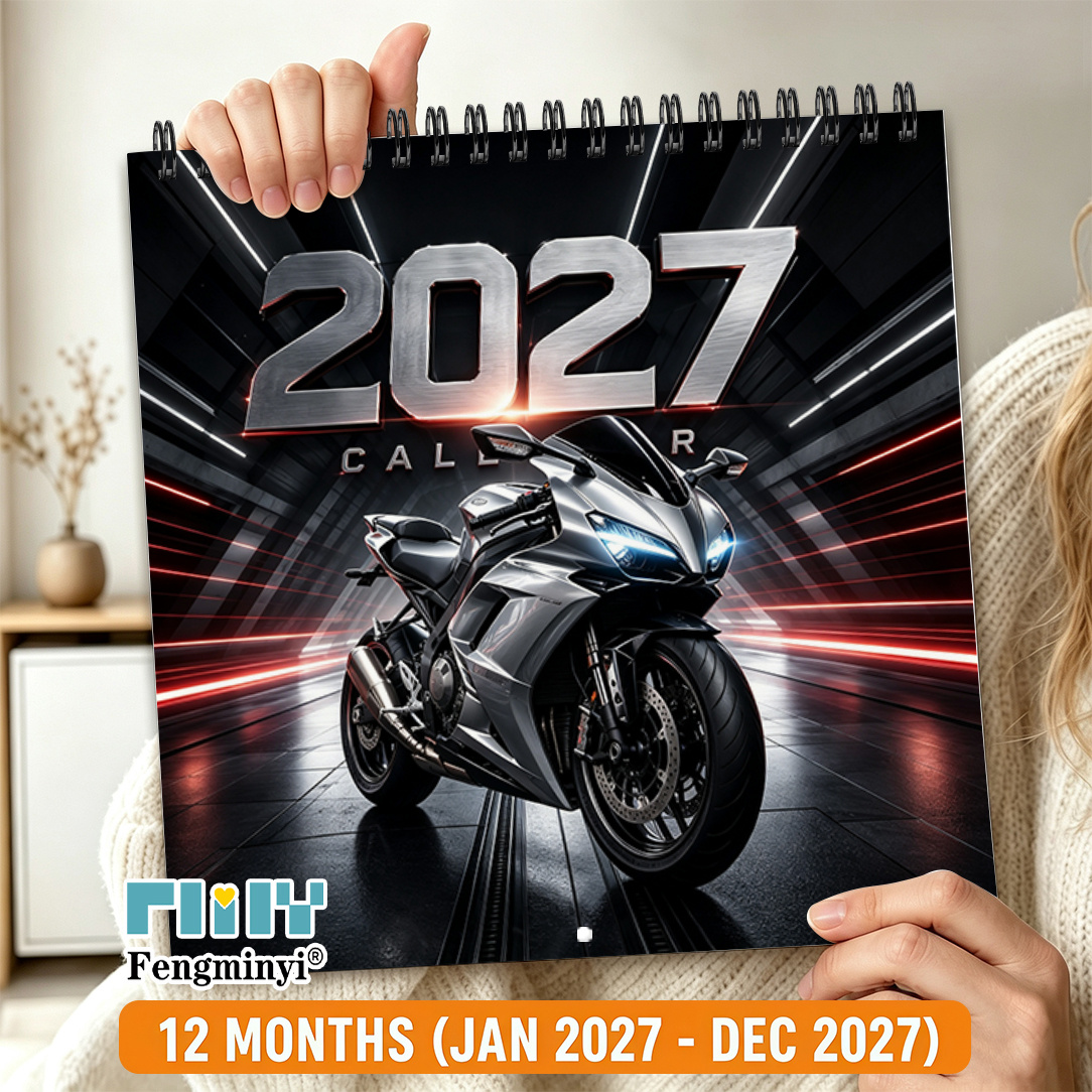 TEMU 2d Flat 2027 Hanging Spiral Coil Calendar, 1 Book, Featuring Motorcycle Themed Design, Clear Date Grid, Suitable For Office And Classroom