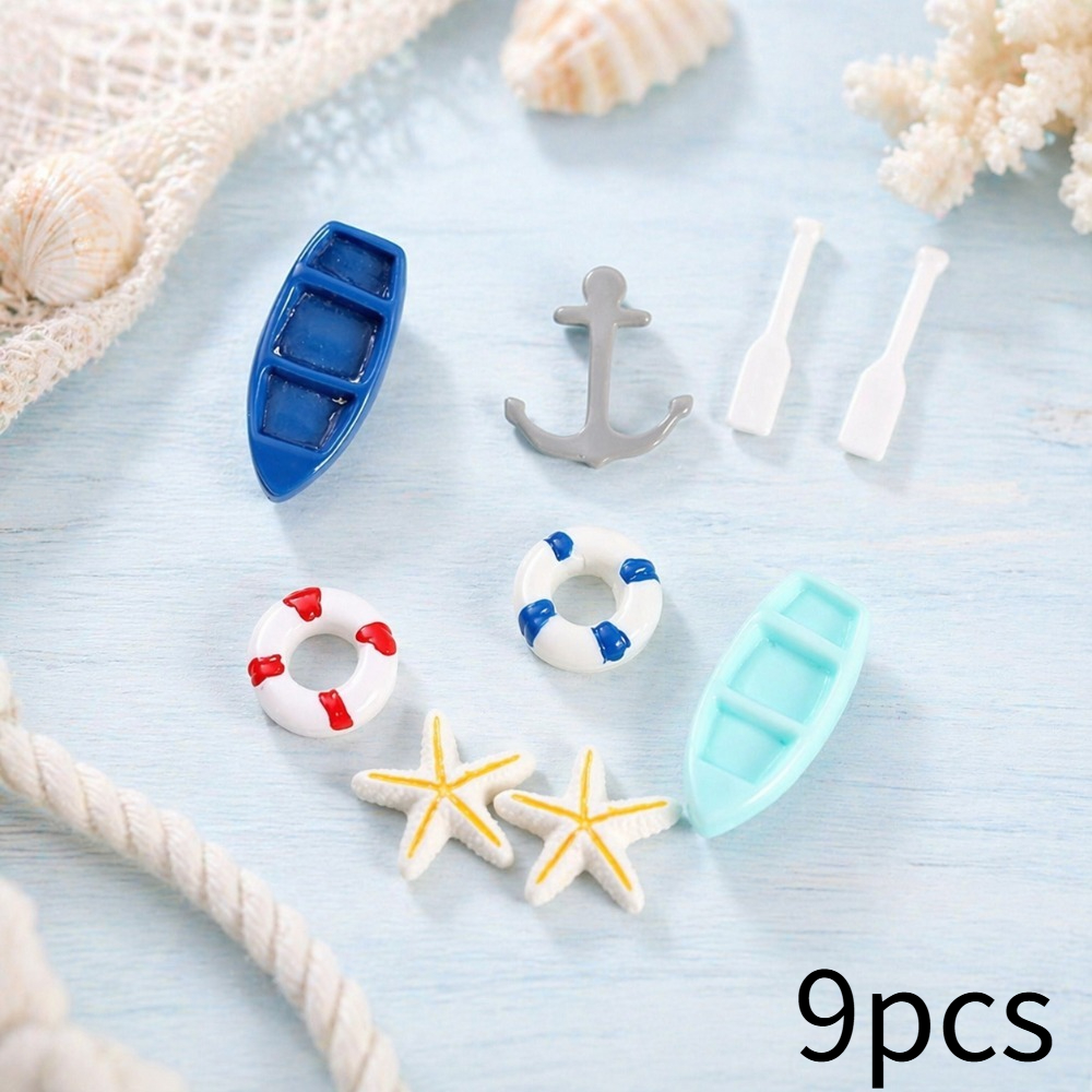 TEMU 9pcs Mini Dollhouse Additions Set - 1:12 Scale Ocean-themed Resin Ornaments, Suitable For Underwater Scenes, Mini Architecture Kits, And