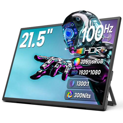item picture portable monitor 21 5 inch fhd 105 srgb 100hz ips hdr hdtv usb monitor for laptop macbook pc surface ps5 large external display with kickstand speakers vesa compatible