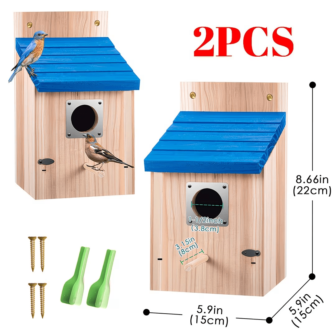 TEMU 2pcs Cedar Bluebird Box Houses For Outside, 1- 1/ 2' Entrance Hole Wooden Bird Houses With , Secure Latch, , Air Vents For Bluebird Swallow