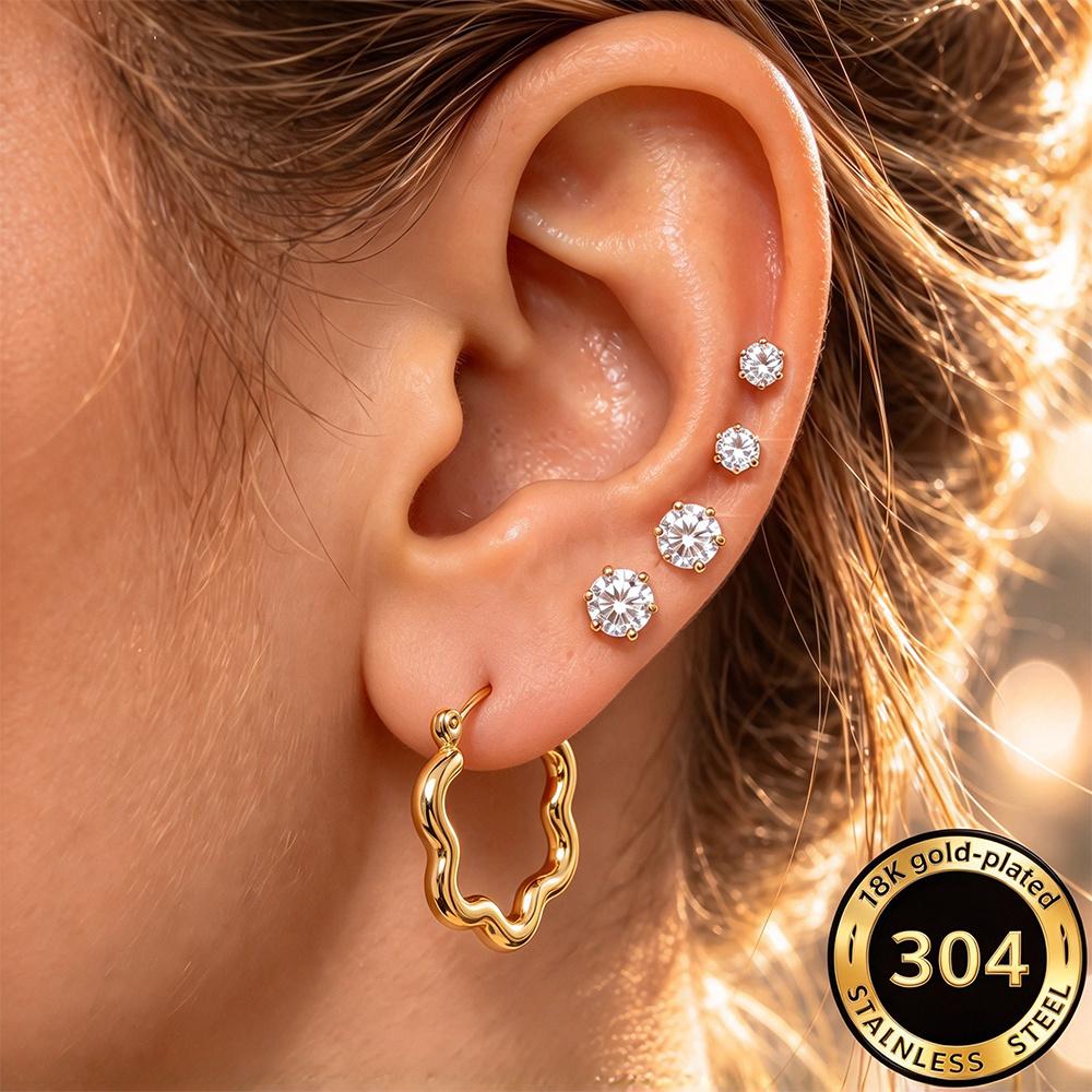 6pc Luxury Multi-Style Earring Combo Set, Hoop & Stud Earrings