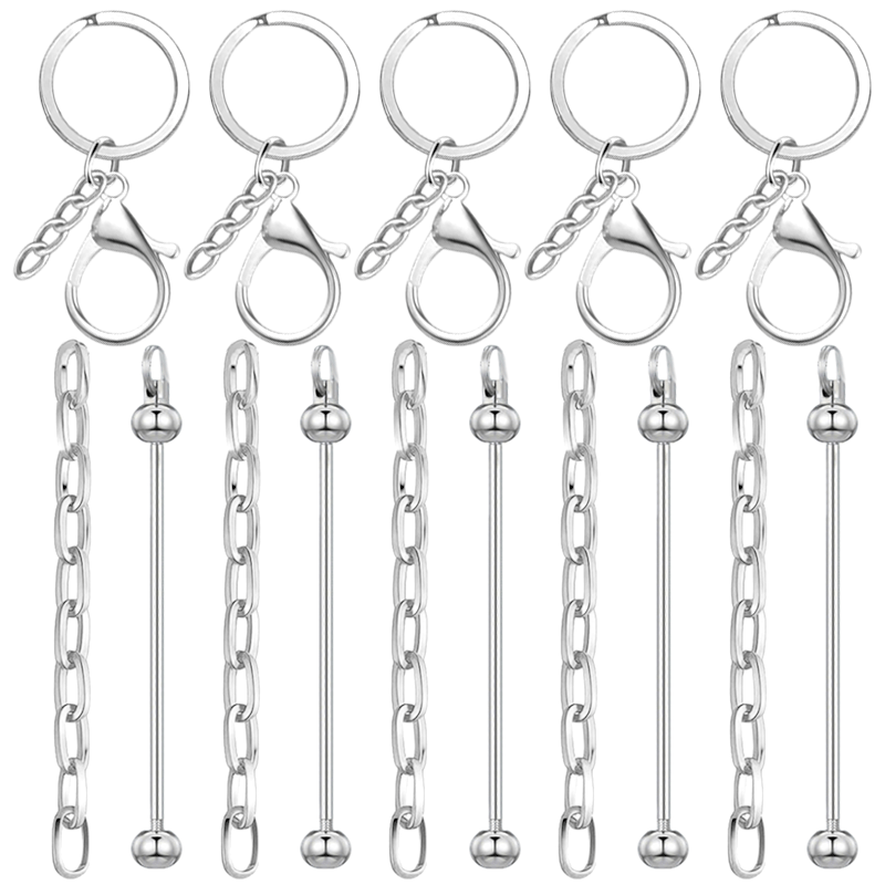 TEMU 15pcs Beadable Double-rod Keychain Bars - Diy Silvery Blank Beadable Keychains - Beaded Keychain Making For Diy Gift, Diy Wallet Making