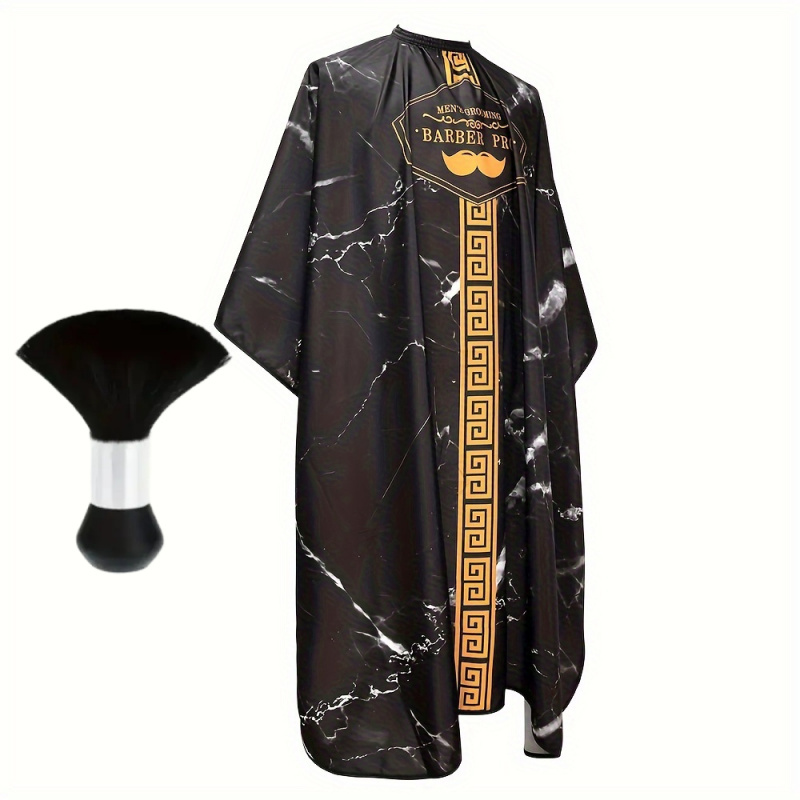 

1pc/2pcs Marble Print Barber Cape With Hair Sweep Combo Set - Polyester Salon Hairdressing Gown For All Hair Types