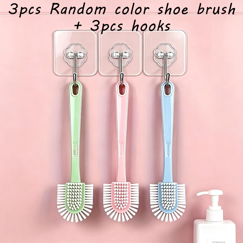 TEMU 6pcs Set 3pcs Random Colors Shoe Brushes And 3pcs Hooks - 5-sided Shoe Brushes, Durable Cleaning Brushes, Comfortable Handle, Suitable For
