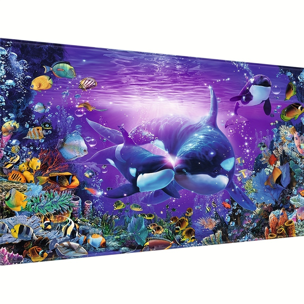Ocean Theme Whale 5d Diy Diamond Painting Set - Round Gemstone Art Home Decoration, Includes Handicraft Materials