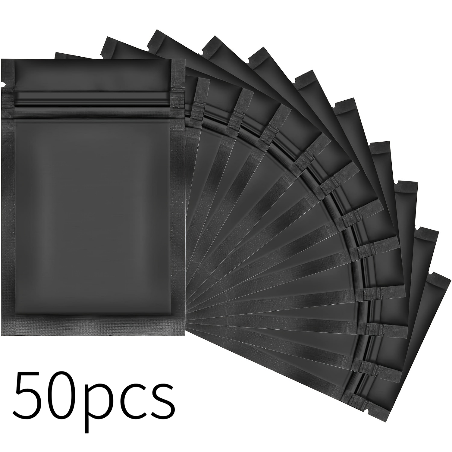 TEMU 50 Stück Zipper Lock Selbstverschließende Flachbeutel für Zip-Folienverschluss-Verpackungsbeutel (Schwarz); Verwendet für die Verpackung von