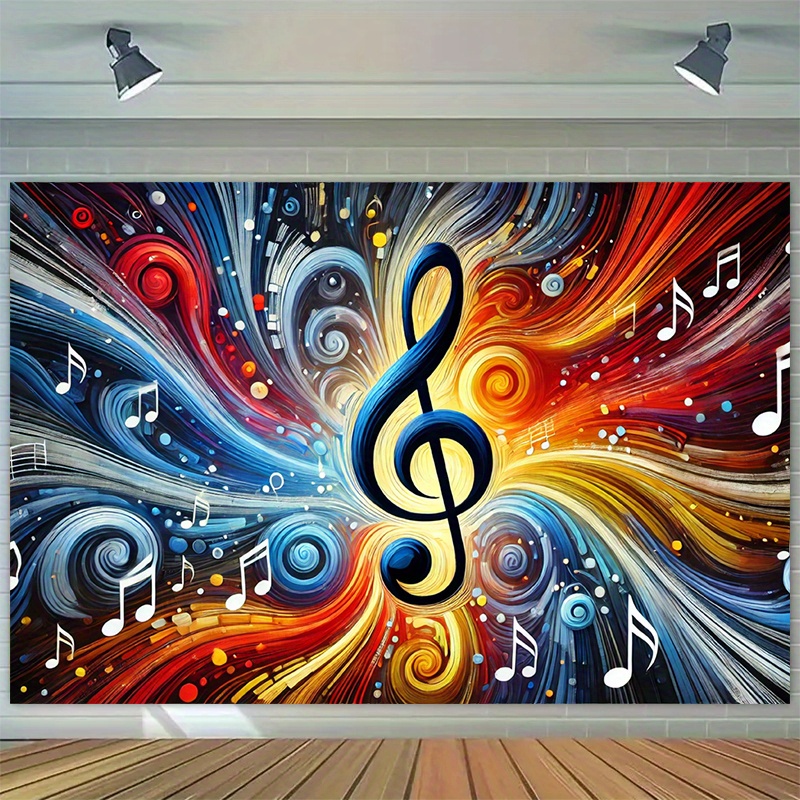 TEMU 1pc Vibrant Music-themed Photography Backdrop Tapestry - Treble Clef & Music Notes Design, Durable Polyester Fabric, Indoor/outdoor Parties,