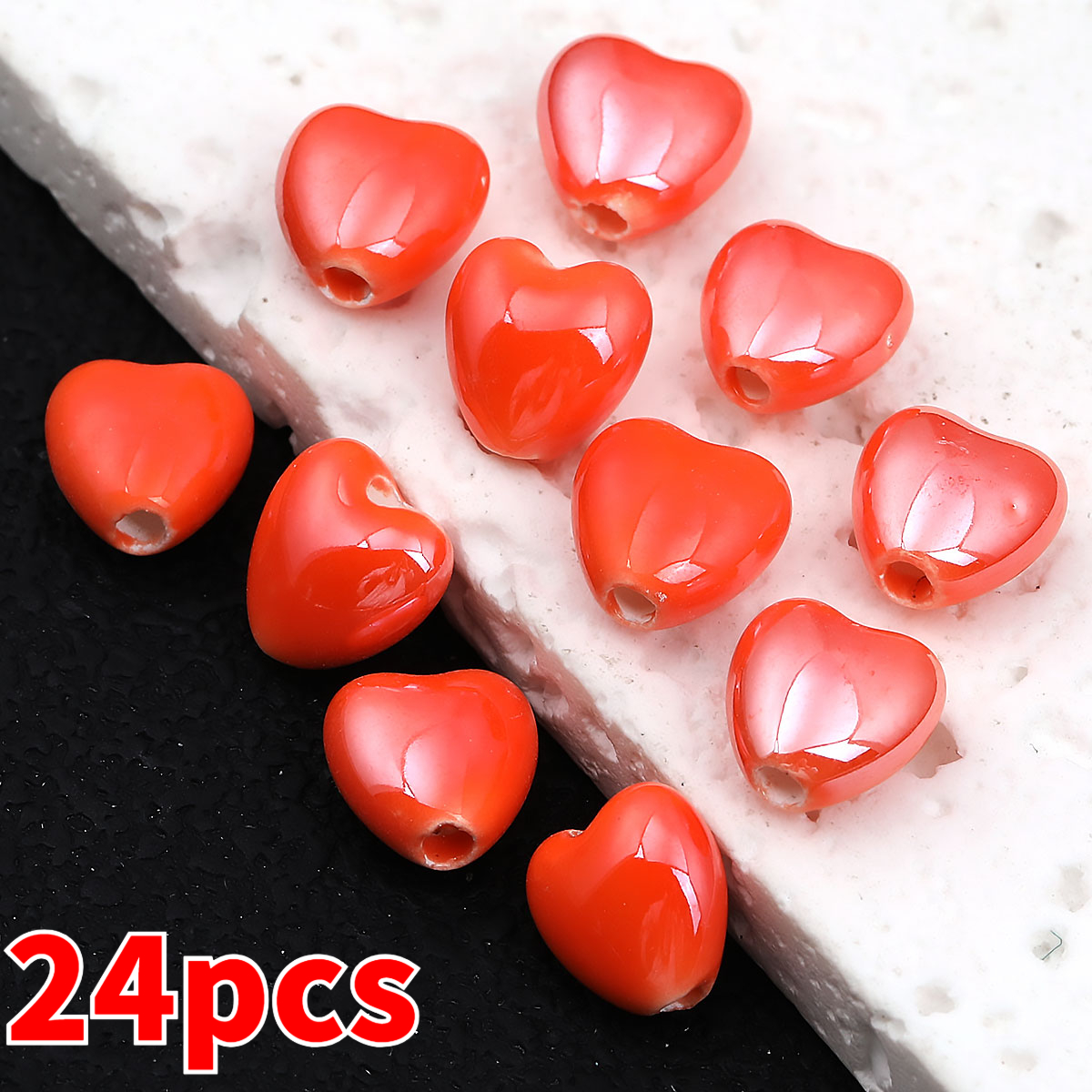 12pcs Heart-Shaped Ceramic Beads for DIY Jewellery Making