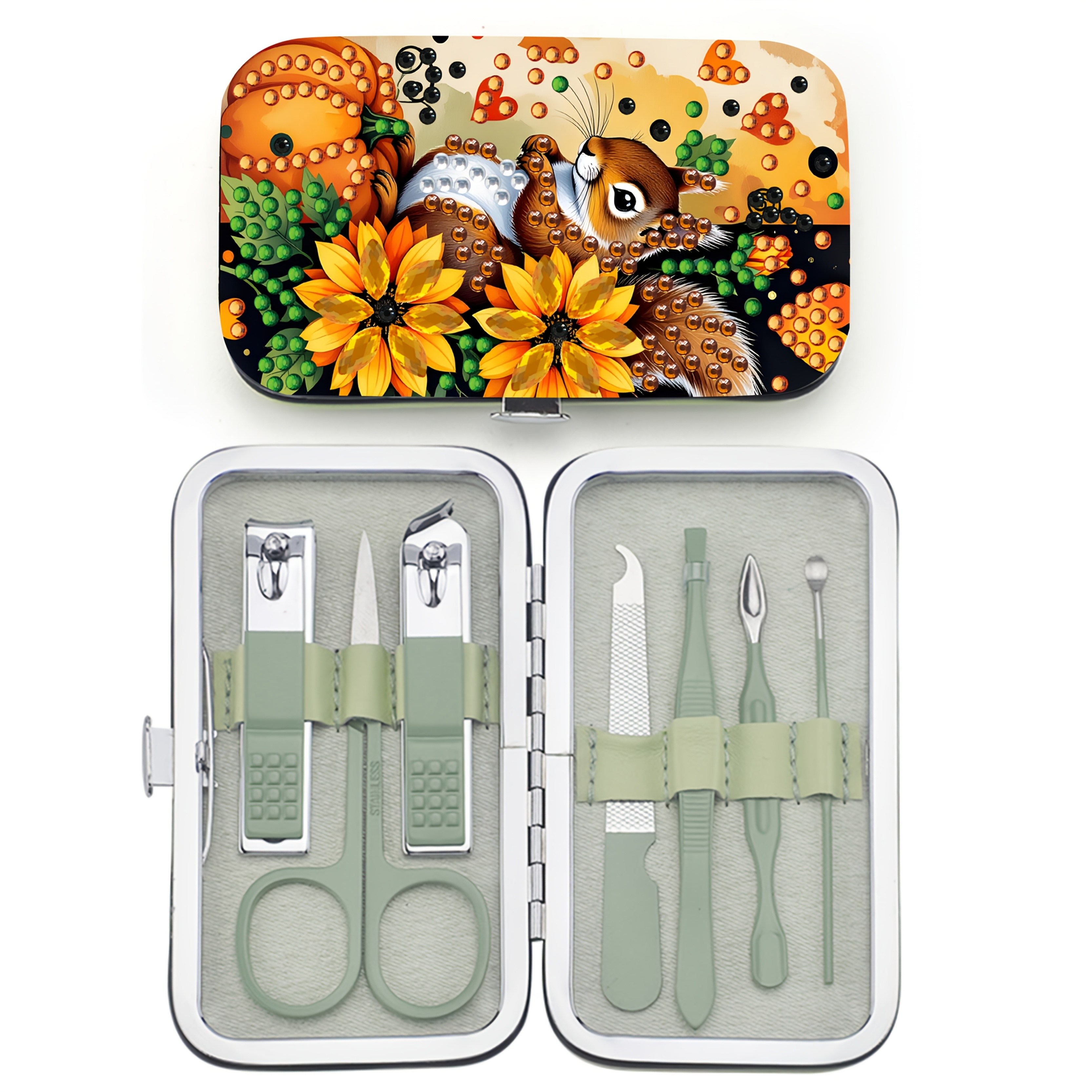 TEMU 1pc Diy Diamond Painting& Nail Art Kit With Squirrel Animal Design- Complete Manicure Set Compatible For S/, Portable Case& Included,