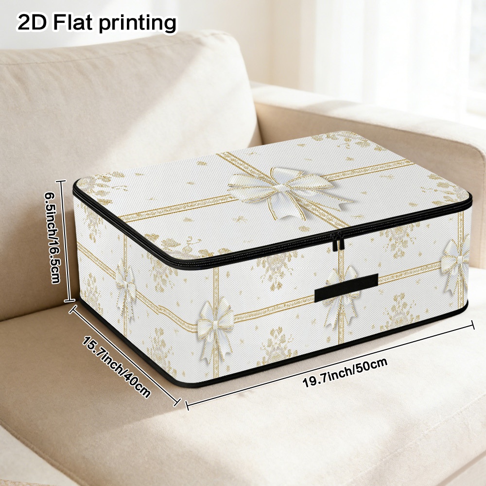 TEMU 1pc,2d Flat Wedding White Pattern Foldable Lidded Storage Bins Bag With Smooth Zipper For Wardrobes, Closets And Travel, Soft Fabric, Durable