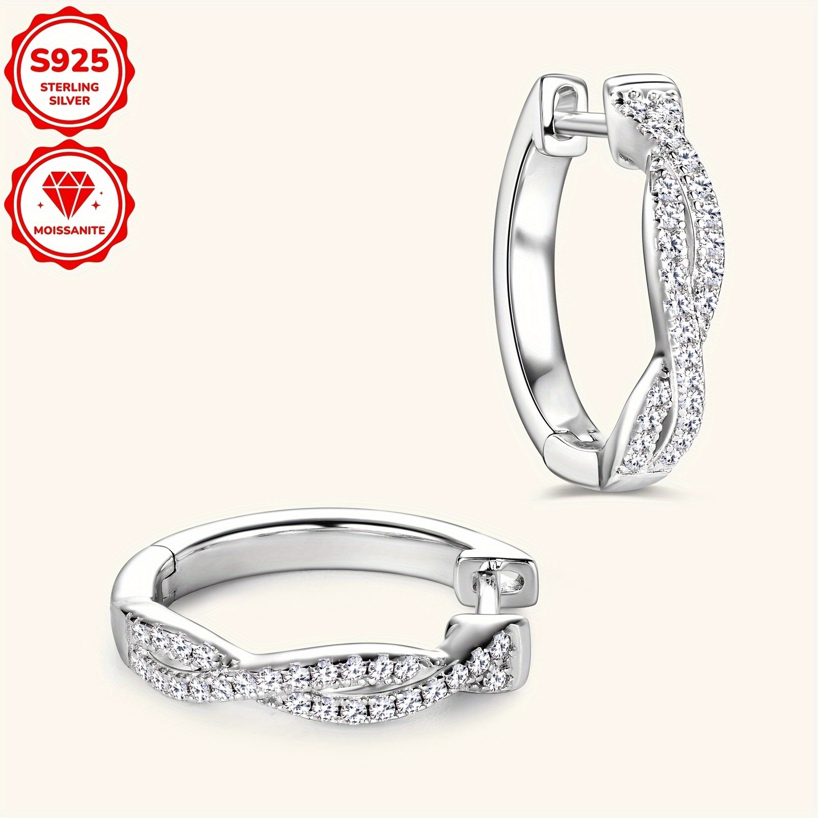 Women's 925 Sterling Silver Hoop Earrings with Moissanite