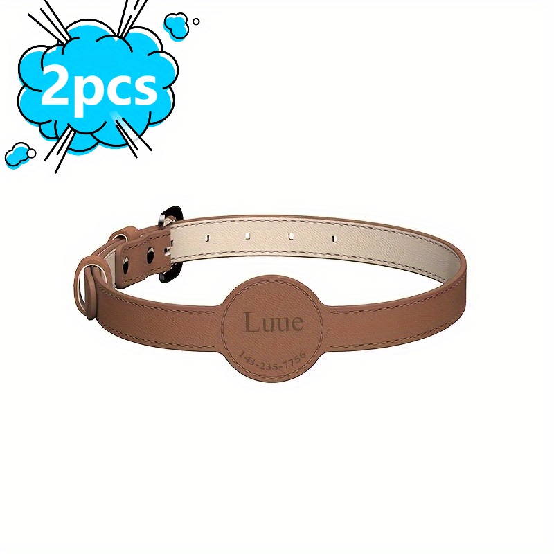 TEMU Set Of 2 Custom Engraved Luxury Synthetic Faux Leather Dog Collars, Featuring Name Engraving, Adjustable Design To Prevent Loss, Compatible With