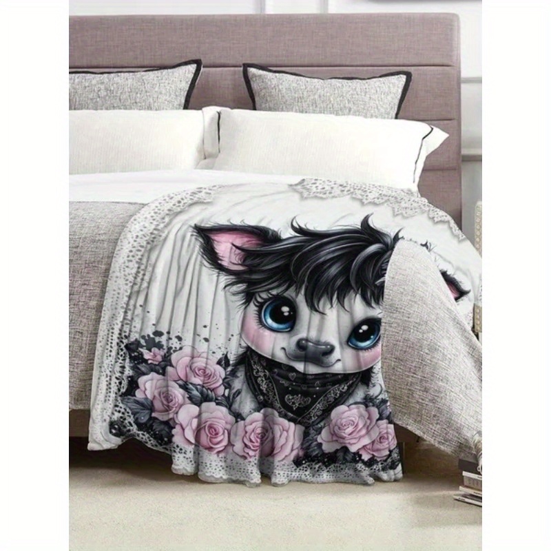 Ti Caldi Cute Cats & Plants Flannel Throw Blanket - 50x40 Inch Super Soft Cozy Blanket For Couch, Bed & Travel