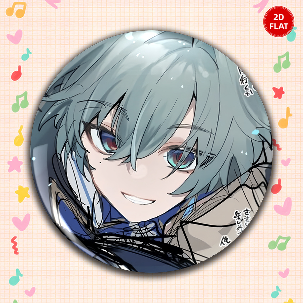 TEMU 2d Flat - 2026 New Style 1pc Fashionable Exquisite Round Badge/pin, Men's Casual Anime Cartoon Brooch, Unisex Accessory, Ideal Fun Gift For ,