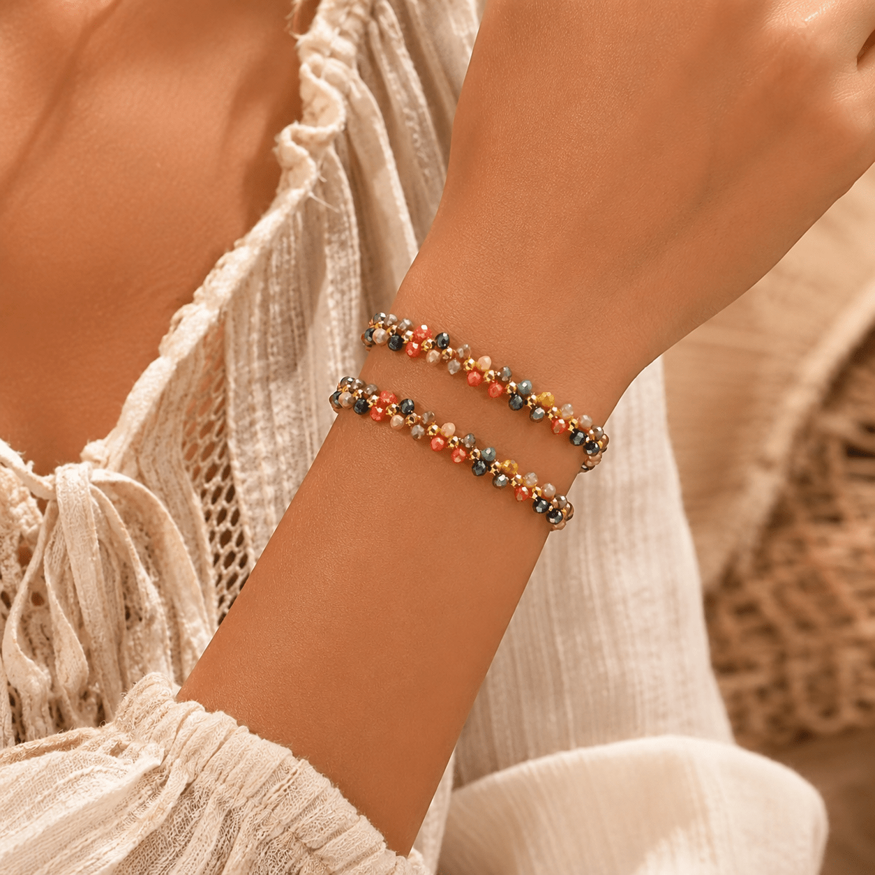 TEMU Set Of 2 Women's Bohemian Multicolor Woven Bracelets, Random , For Daily Wear, Vacation, And Parties. Valentine's Day Gift, Birthday Gift