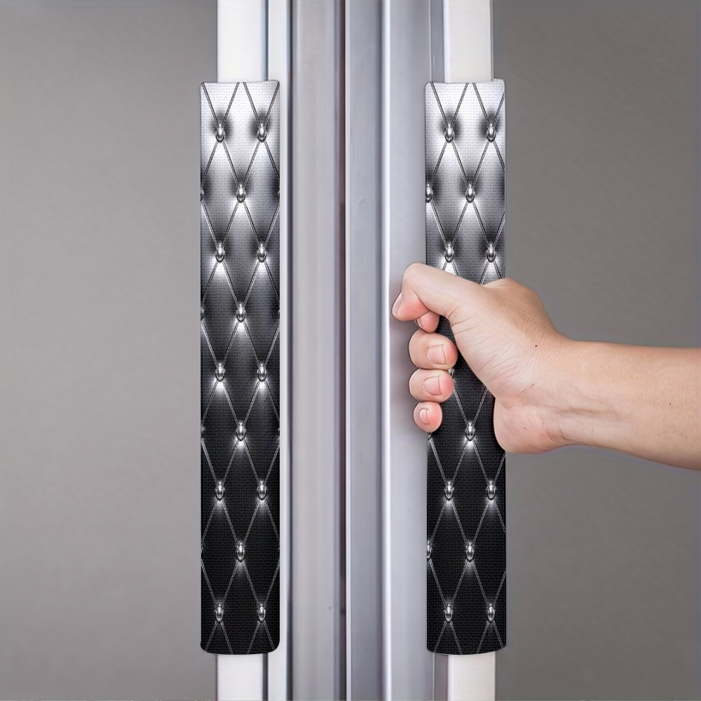 TEMU 2pcs Gants de protection 2D plats pour poignée de porte de réfrigérateur, Housses de protection noires à motif diamant pour poignée de porte de