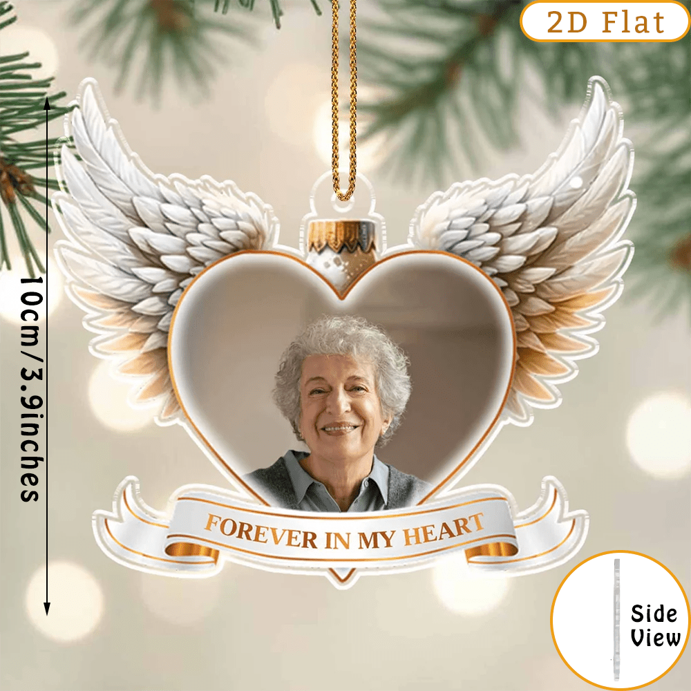 TEMU Ornement de Noël personnalisé 2D plat 2026 - Ornement " dans mon cœur" avec cœur et ailes, Ornement personnalisé en acrylique, Cadeau pour les