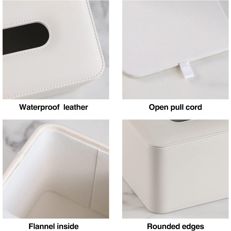   tissue box holder with magnetic closure - beige pu leather tissue case, rounded edges &  , secure magnetic lid for bathroom, living room, office - decorative & functional storage organizer, durable tissue dispenser (compatible with standard tissues) - elegant beige design,  , scratch-resistant, minimalist style for   decor, tissue box holder, facial tissue holder, tissue box cover Product details 3