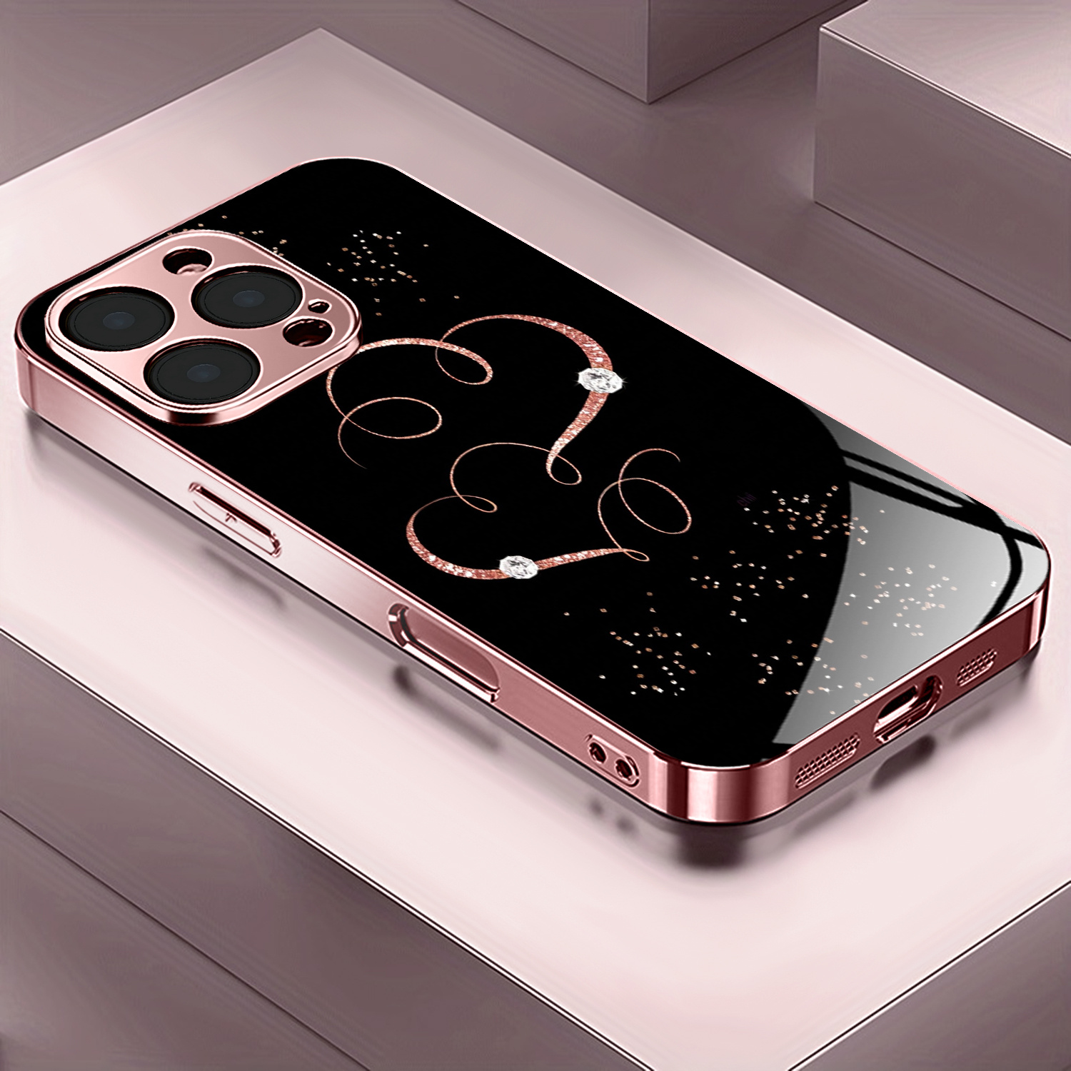 TEMU Phone Case - High-end Heart Pattern Rose Golden/electroplated Pink New Phone Case Cover For Iphone 17/17 Pro/17 Air/17 Pro Max/16/16 Pro/16