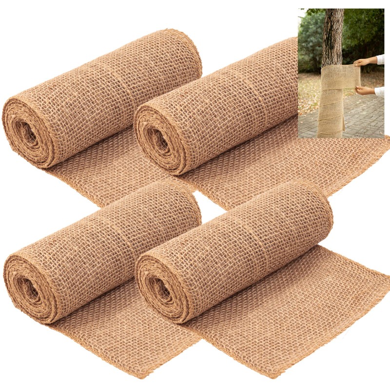 TEMU 4 Rolls Burlap Tree Protector Wraps, Winter Tree Trunk Guards Protector Wrap Burlap Fabric Garden Plants Wraps Bandage Bark Protector Wraps