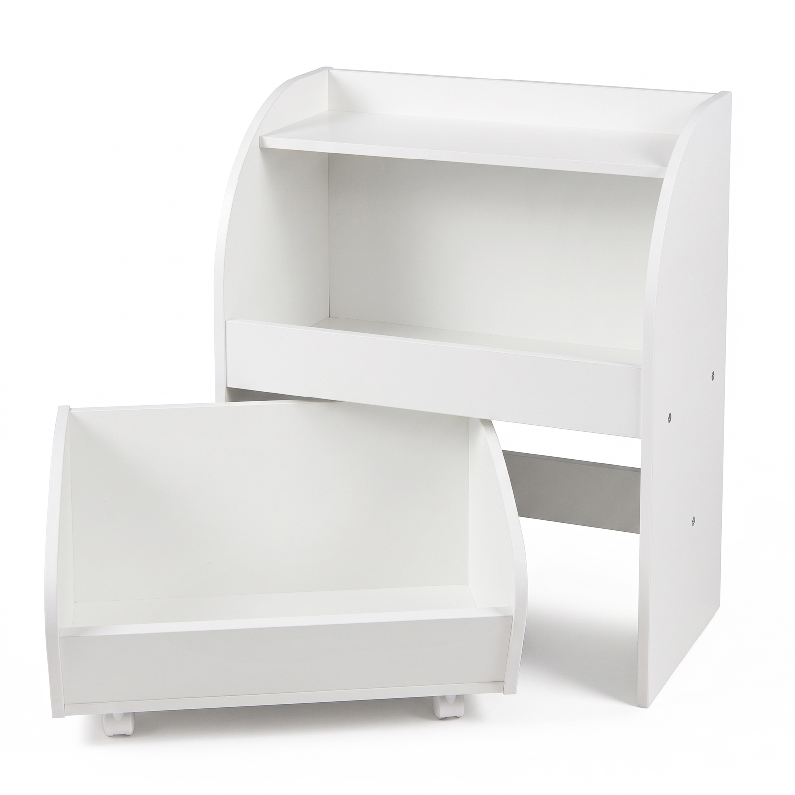 Image of Children Storage Shelf, Christmas Kids Organizer With 2 Open Shelves And A Wheeled Drawer For Bedroom, Playroom, Nursery, White