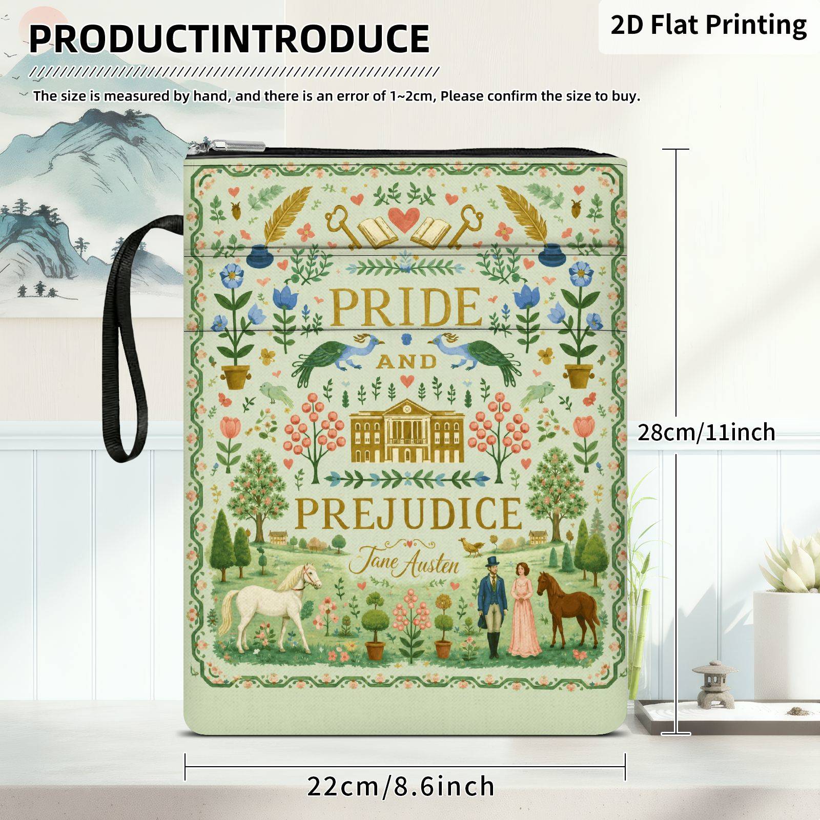 TEMU 1pc Pride And Prejudice Book Cover With Zipper Closure - Suitable For Students, Teachers, Office Use | Front Pocket Book Protector & Storage Bag