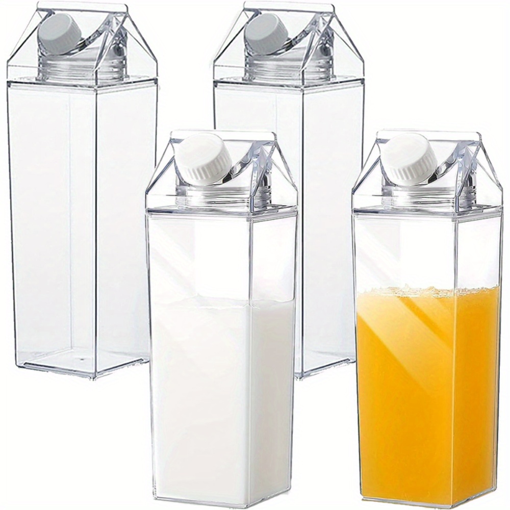 4 Pack Clear Milk Cartons, 17 Oz Clear Portable Milk Bottle Square Juice Bottle For Outdoor Camping Activities