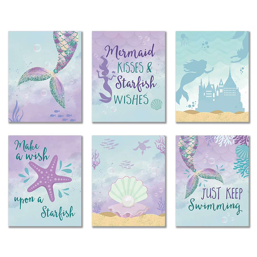 

Room Decor 6pcs Ocean Theme Posters, Paper Underwater & Mermaid Decor, 8x10 Inch Hanging Paintings For Bathroom, Classroom, And Home Decor