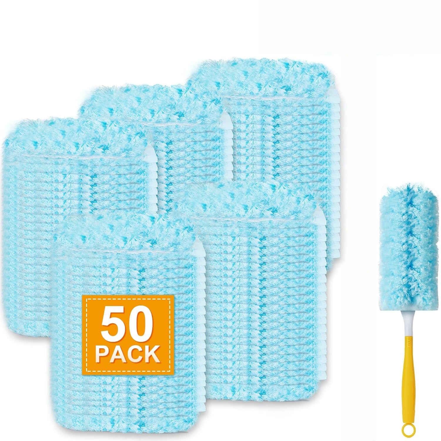 TEMU 50pcs Blue Duster Refill Set With 1 Handle, Manual Duster, Heavy-duty Duster Refill Kit, Suitable For Cleaning, Office, Ceiling Fans, Kitchen