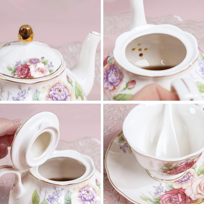       set - vintage floral bone china with   &  , elegant teapot & cups with saucers and sugar bowls for women, elegant gift box, durable & easy- , ideal for home, office, or special occasions, home dining, office  ,   women s breakfast or  ,  ,    , delicate porcelain, tea accessories,   pot, home  ,   Product details 1