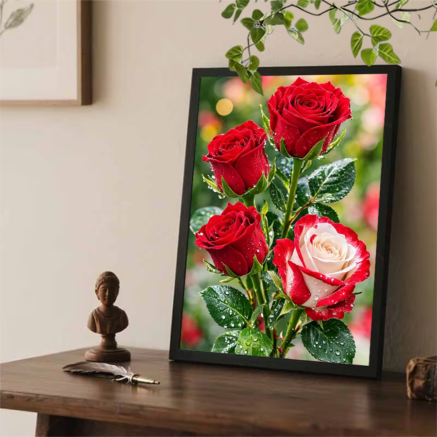 TEMU 1 pièce Grande Taille Peinture Diamant Acrylique Ronde 5D à Soi-, Mosaïque sur le Thème d' Rouge. Parfait pour la Décoration Murale de , Elle