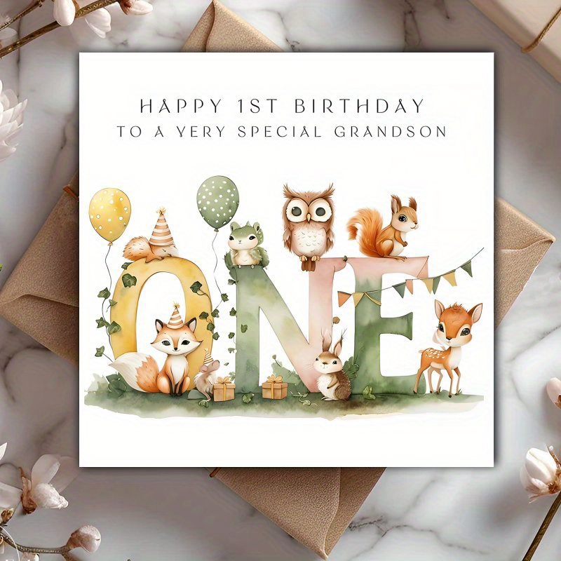 TEMU Funny Square Card For A Grandson's First Birthday, Ideal For Celebrating Any Occasion And Expressing Congratulations, For The Best Grandson In