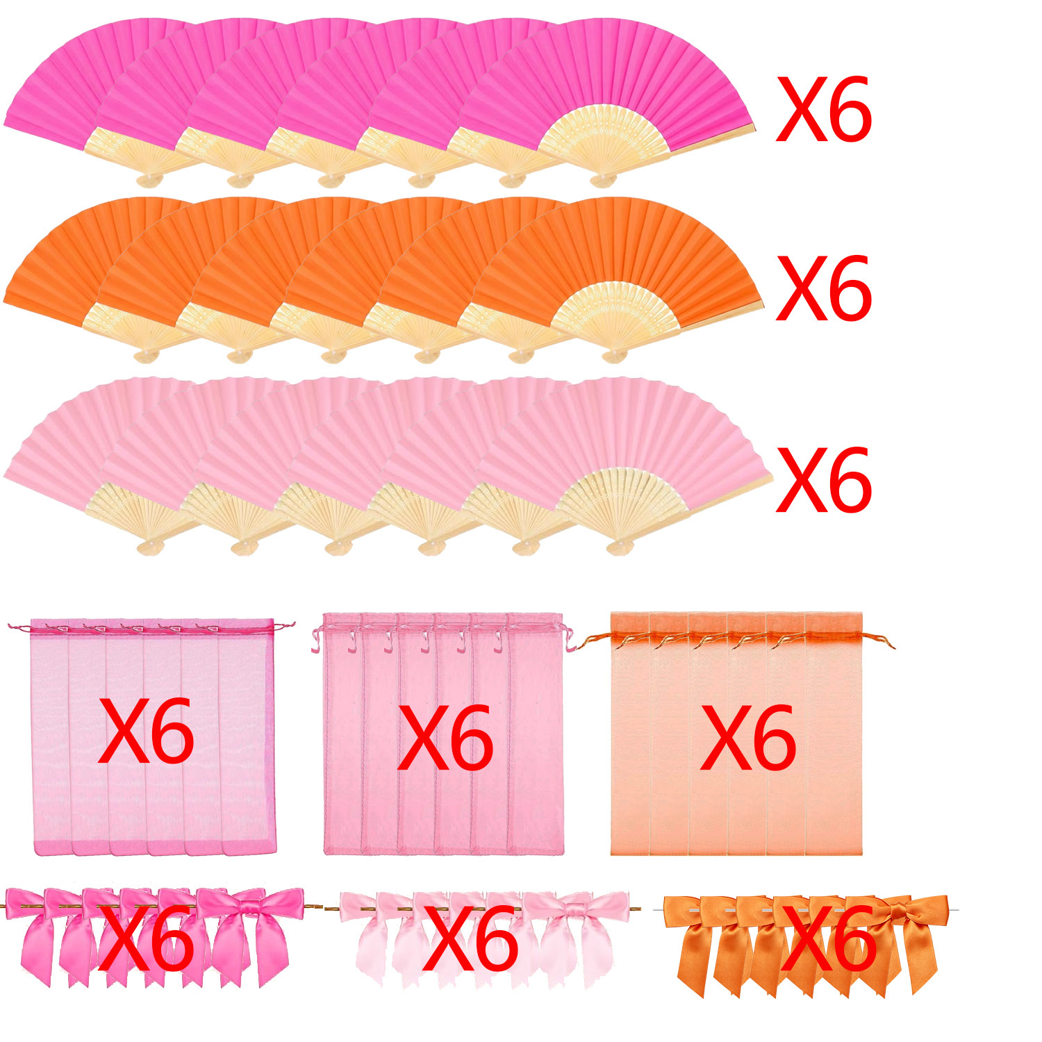 TEMU Halloween/christmas Gift For Her/him 54pcs/18 Sets Pink-orange Folding Fan Gift Set Includes 18pcs Paper Handheld Folding Fans, 18pcs Macrame